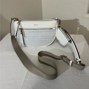 DKNY White and Gray Crossbody Bag